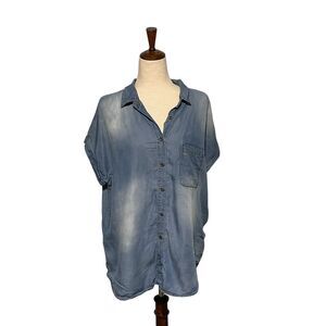 Vanilla Bay Blue Button Up Tunic Top Large